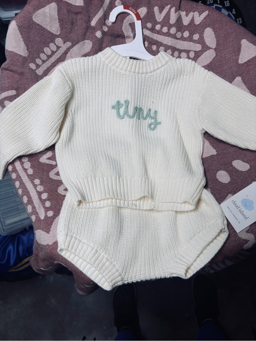 cloud island Cream Knit 'Tiny' Two-Piece Set with Mint Embroidery